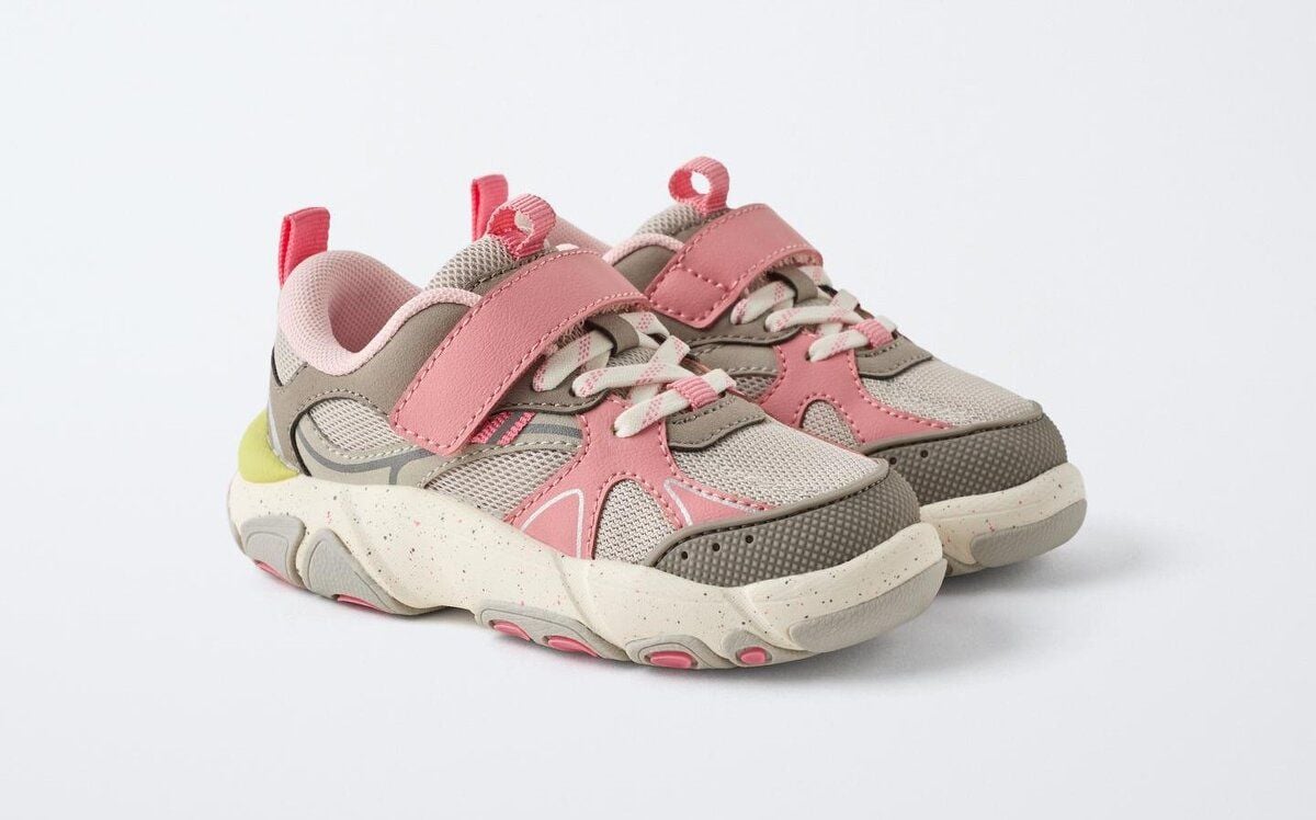 Кросівки, шнурівка та липучка, рожеві вставки, Сірий 6309/430/004 ZARA Іспанія 21(р)