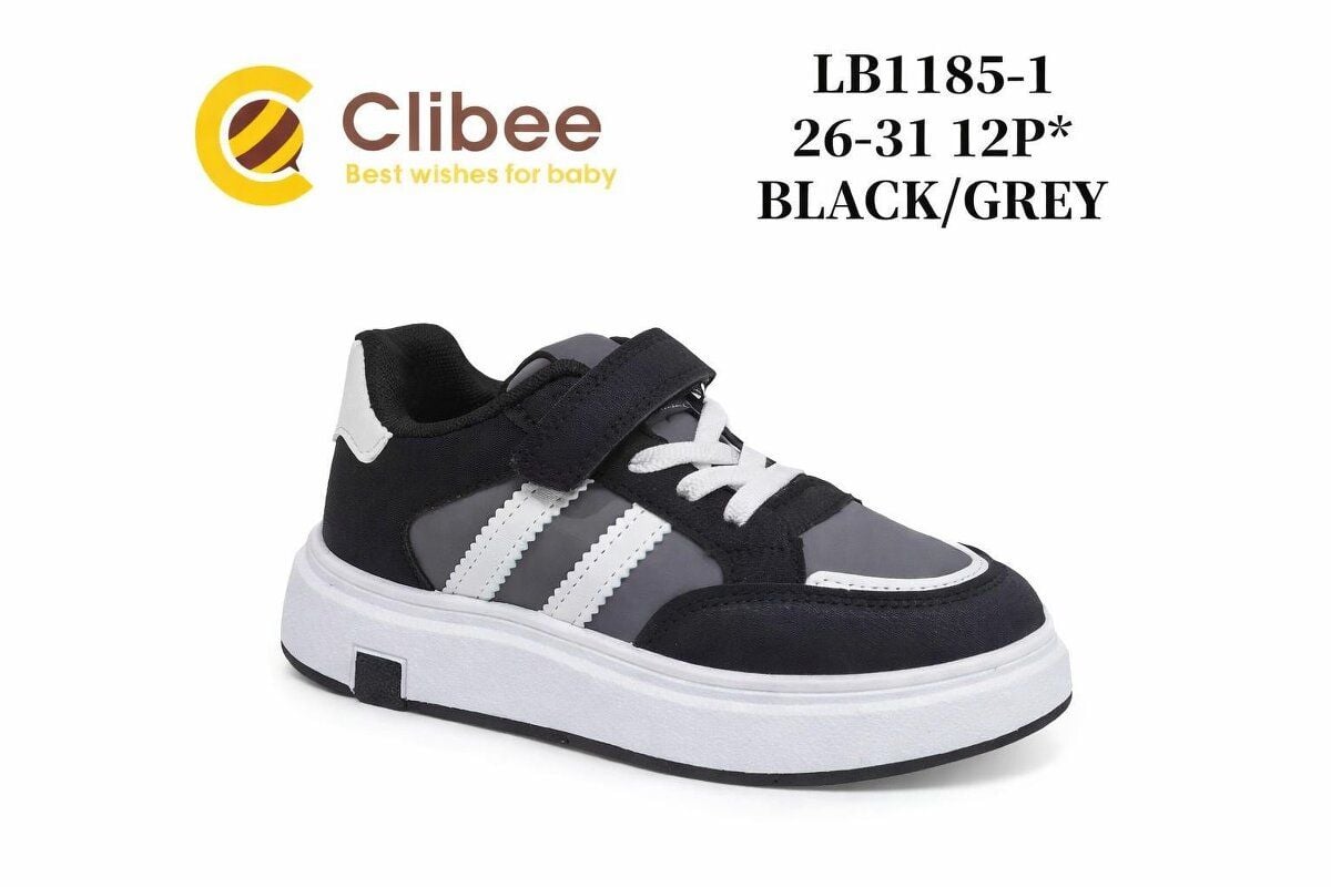Кросівки на липучку, висока підошва, білі вставки Чорний/білий LB1185-1 Clibee 29(р)