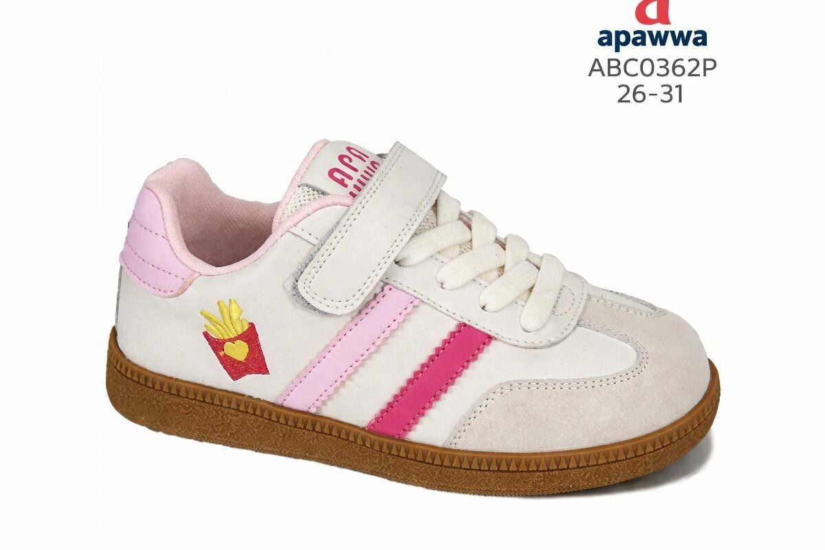 Кросівки на липучку, рожеві смужки, малюнок фрі Білий/рожевий Apawwa 26(р)