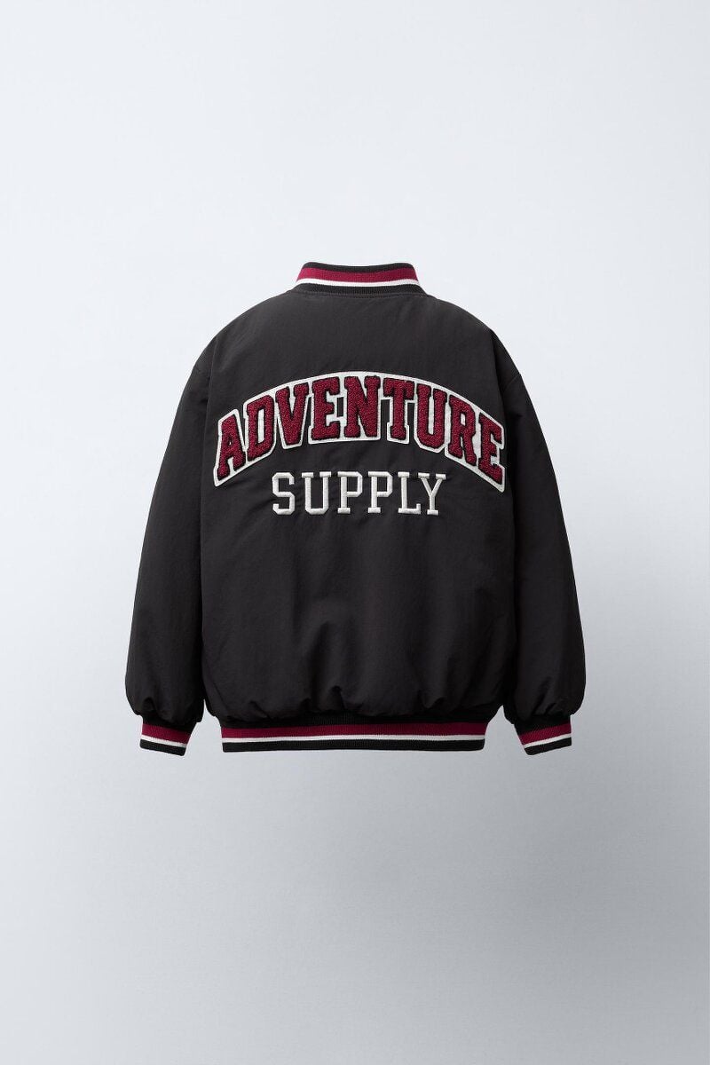 БОМБЕР З ПІДКЛАДКОЮ ЗІ ШТУЧНОЇ ОВЧИНИ ТА НАШИВКОЮ Чорний ZARA Іспанія 104 см(р)