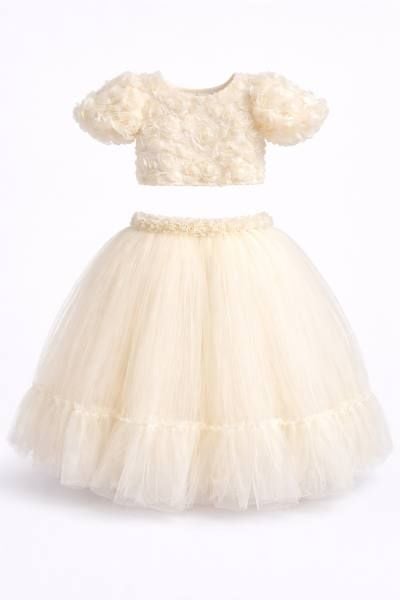 Костюм блузка на короткий рукав, фатінова спідниця Молочний SweetMy Туреччина 2 роки(р)