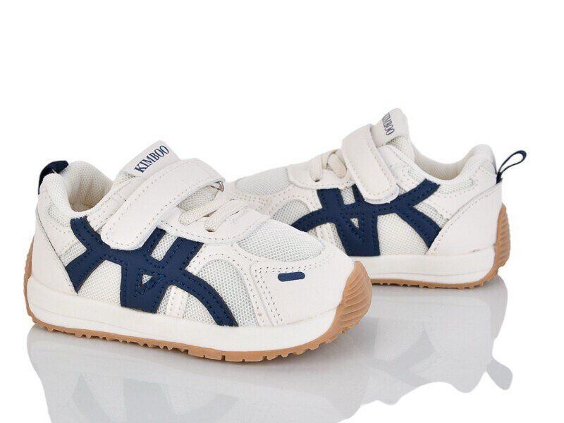 Кросівки на липучку, еко шкіра/текстиль, сині вставки Молочний BD601-1M Kimboo 21(р)