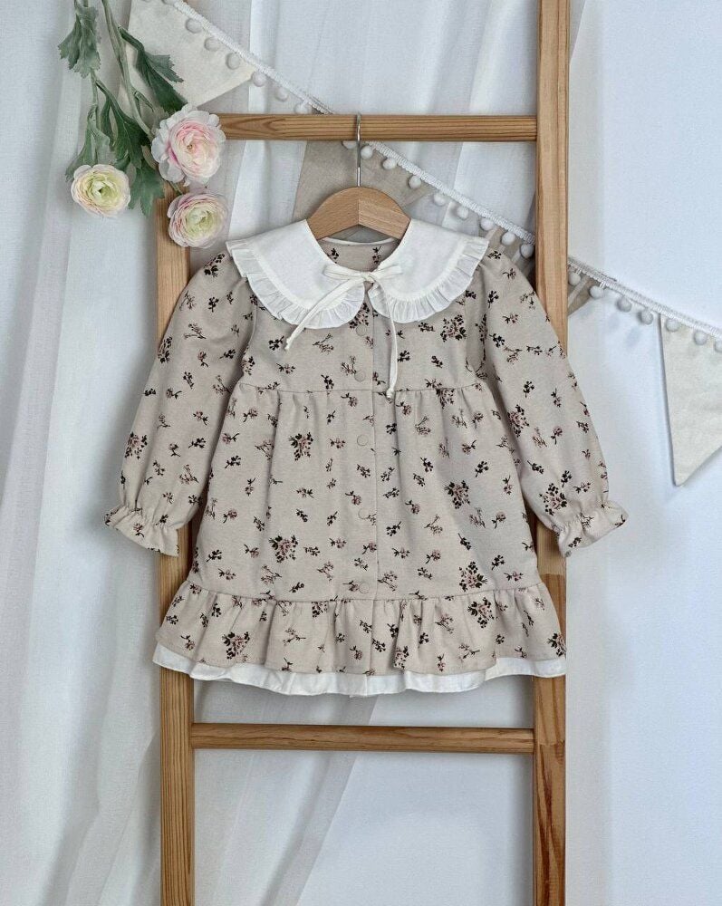 Сукня зі знімним комірцем, дрібні розочки, молочний комірець Бежевий 1301-10 LOTEX  Україна 74 см(р)