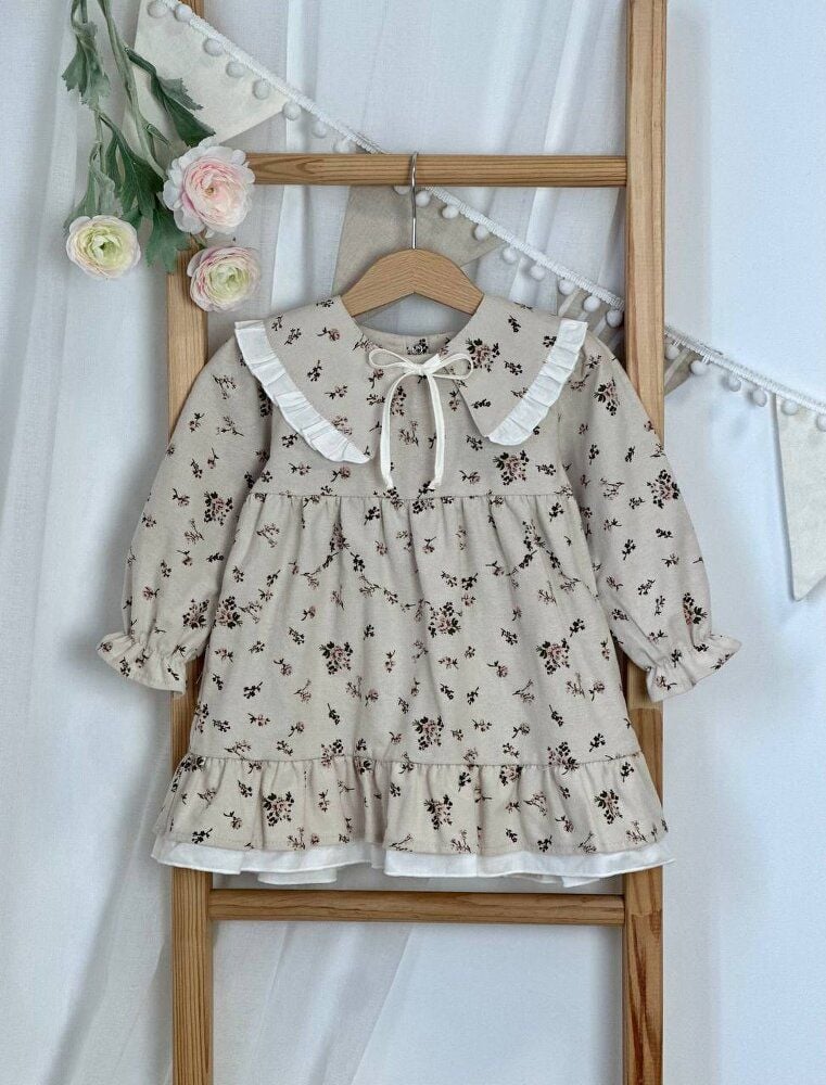 Сукня зі знімним комірцем, дрібні розочки Бежевий 148-100 LOTEX  Україна 80 см(р)