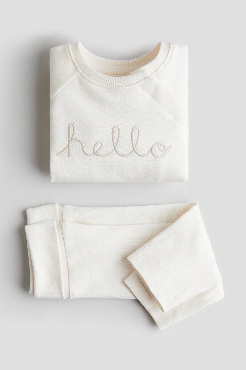 Костюм кофта та штани в рубчик, Hello Молочний 1167835 016 H&M 56 см(р)