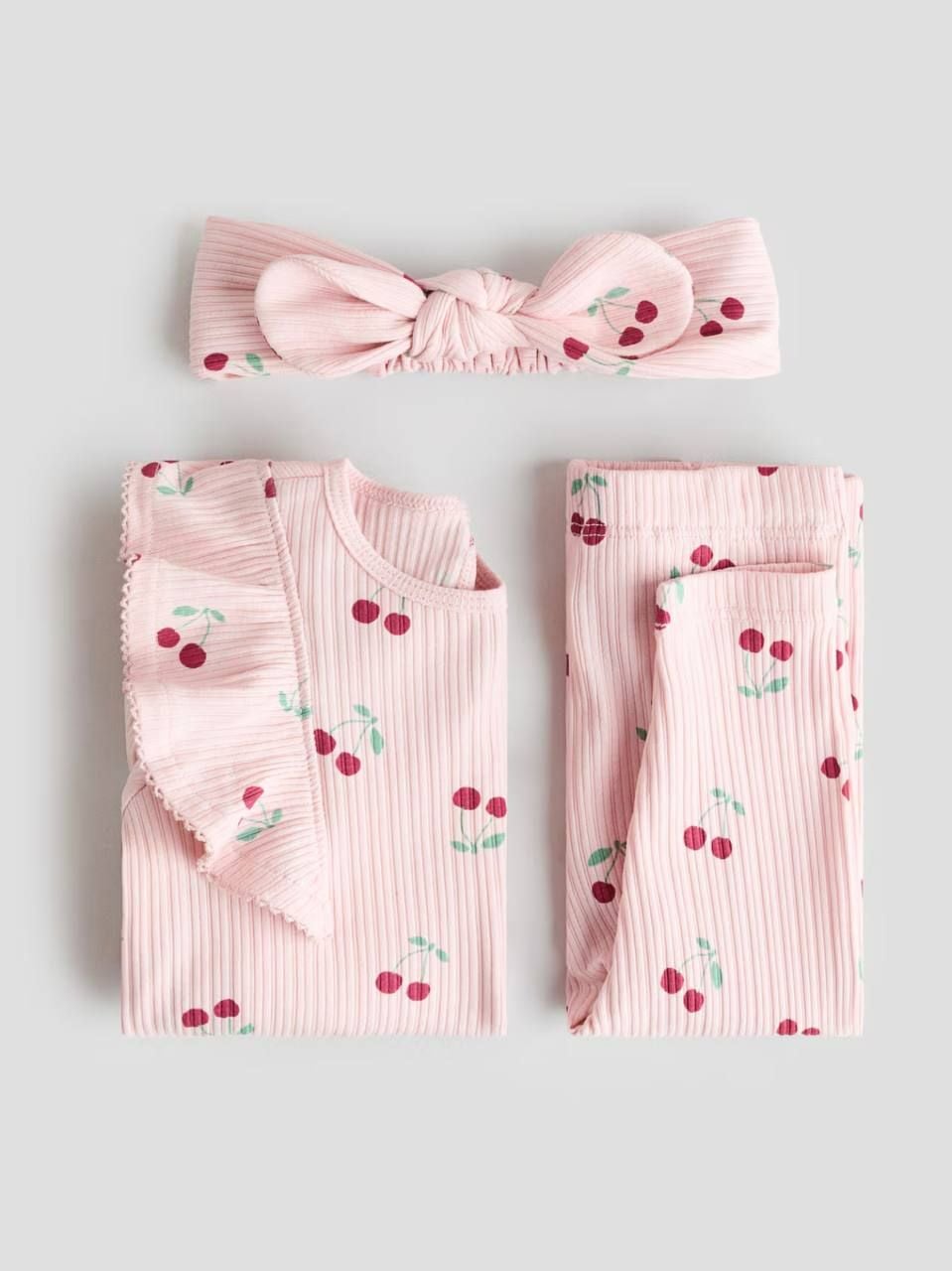 Костюм в рубчик з повязкою, принт вишеньки Рожевий 1320140 003 H&M 68 см(р)