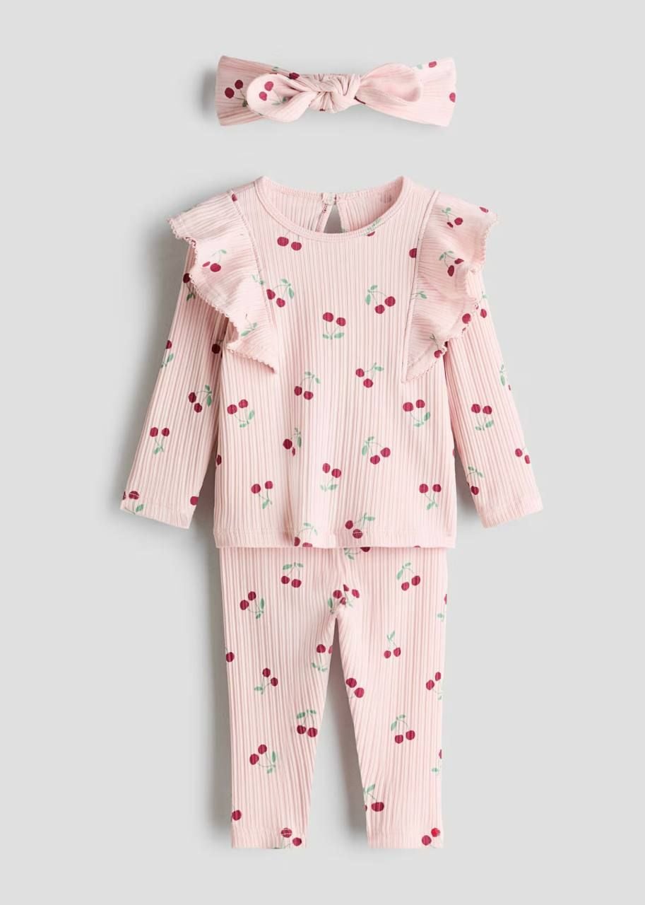 Костюм в рубчик з повязкою, принт вишеньки Рожевий 1320140 003 H&M 68 см(р)