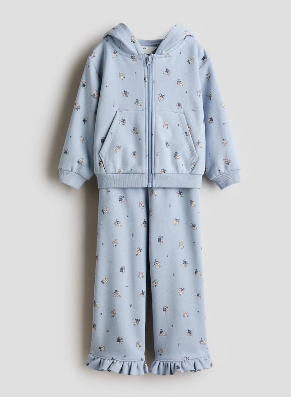 Костюм утеплений на блискавці, квітковий принт Блакитний H&M
