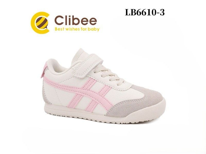 Кросівки на липучку, рожеві смужки, еко замш Білий/беж/рожевий Clibee