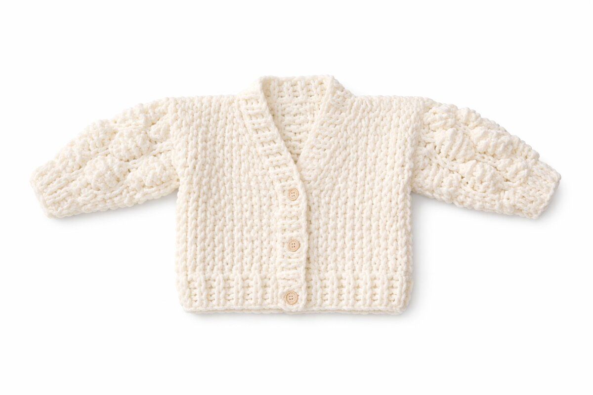 Кардиган з об'ємним рукавом, ручна робота Молочний