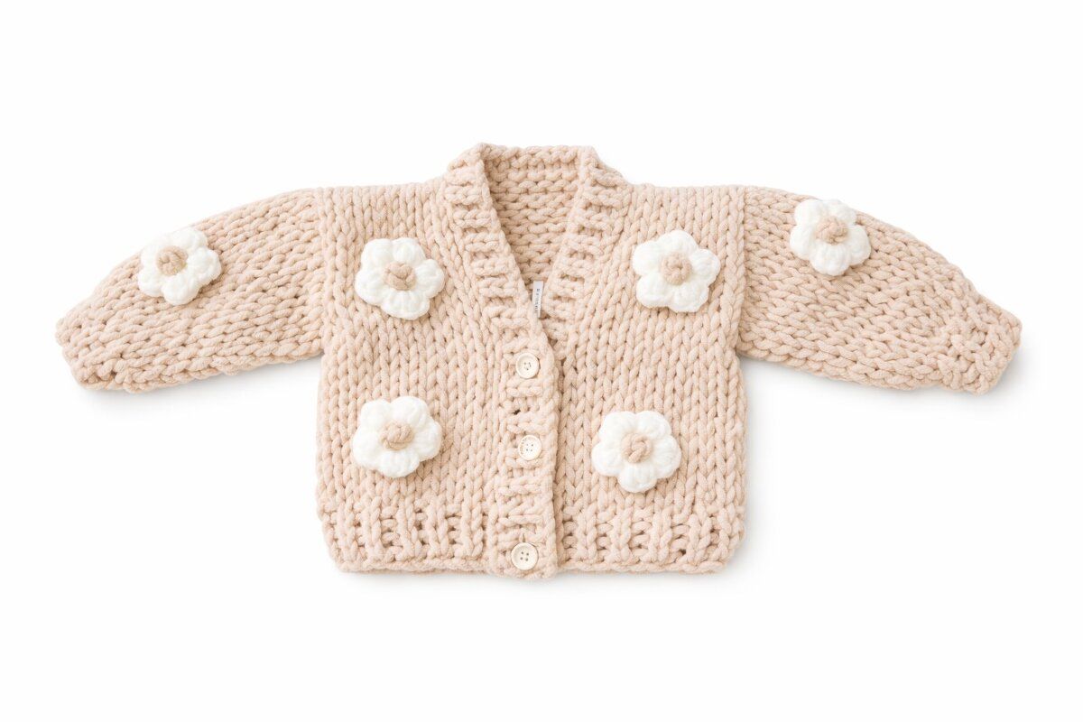Кардиган ручної роботи з квітами молочного кольору