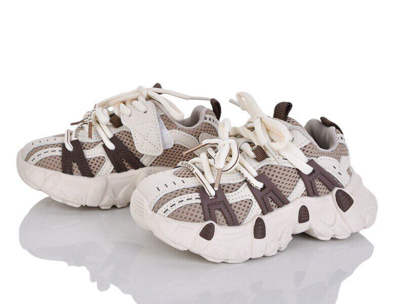 Кросівки в сіточку, з шнурівками на липучку Коричневий/беж Kimboo