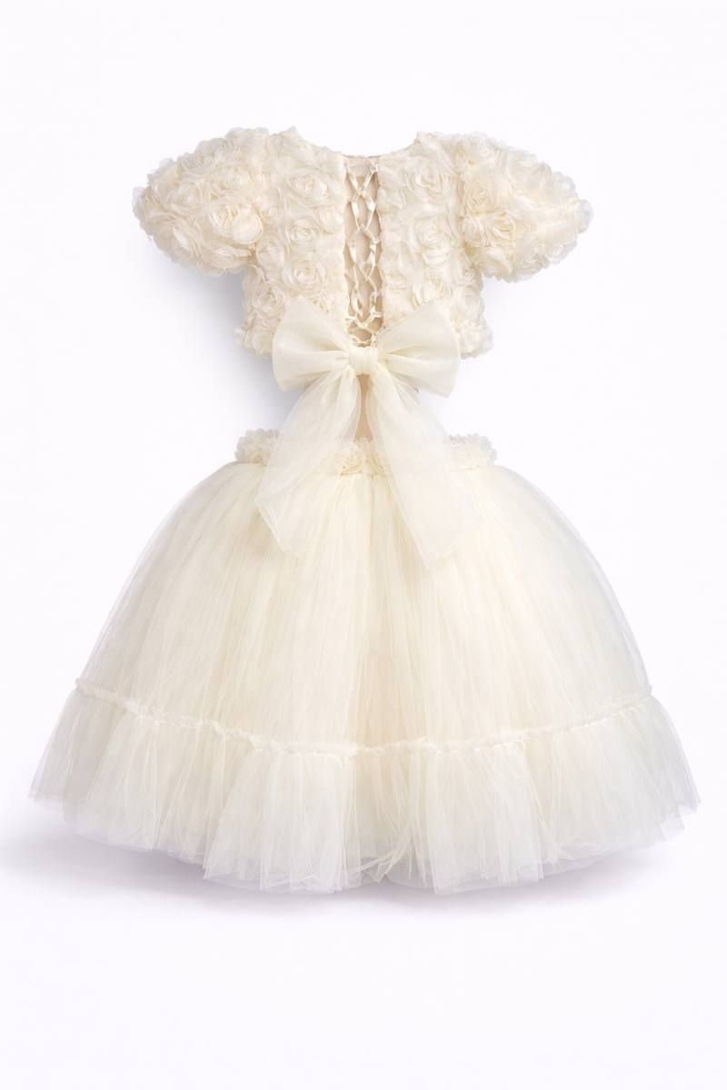 Костюм блузка на короткий рукав, фатінова спідниця Молочний SweetMy - вид спереду