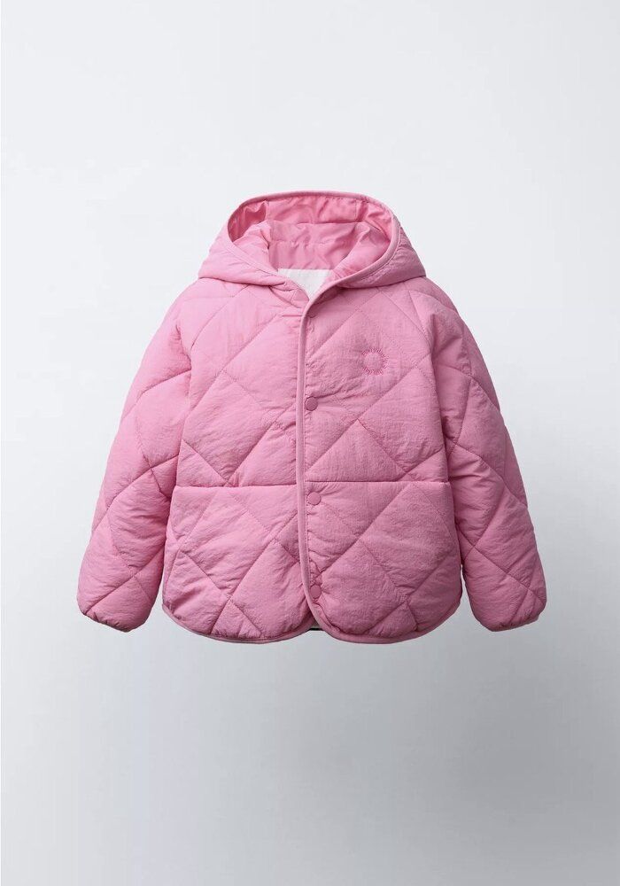 Рожева стьобана куртка ZARA з капюшоном