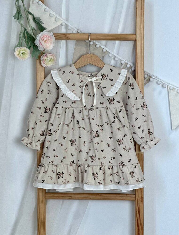 Сукня зі знімним комірцем, дрібні розочки Бежевий