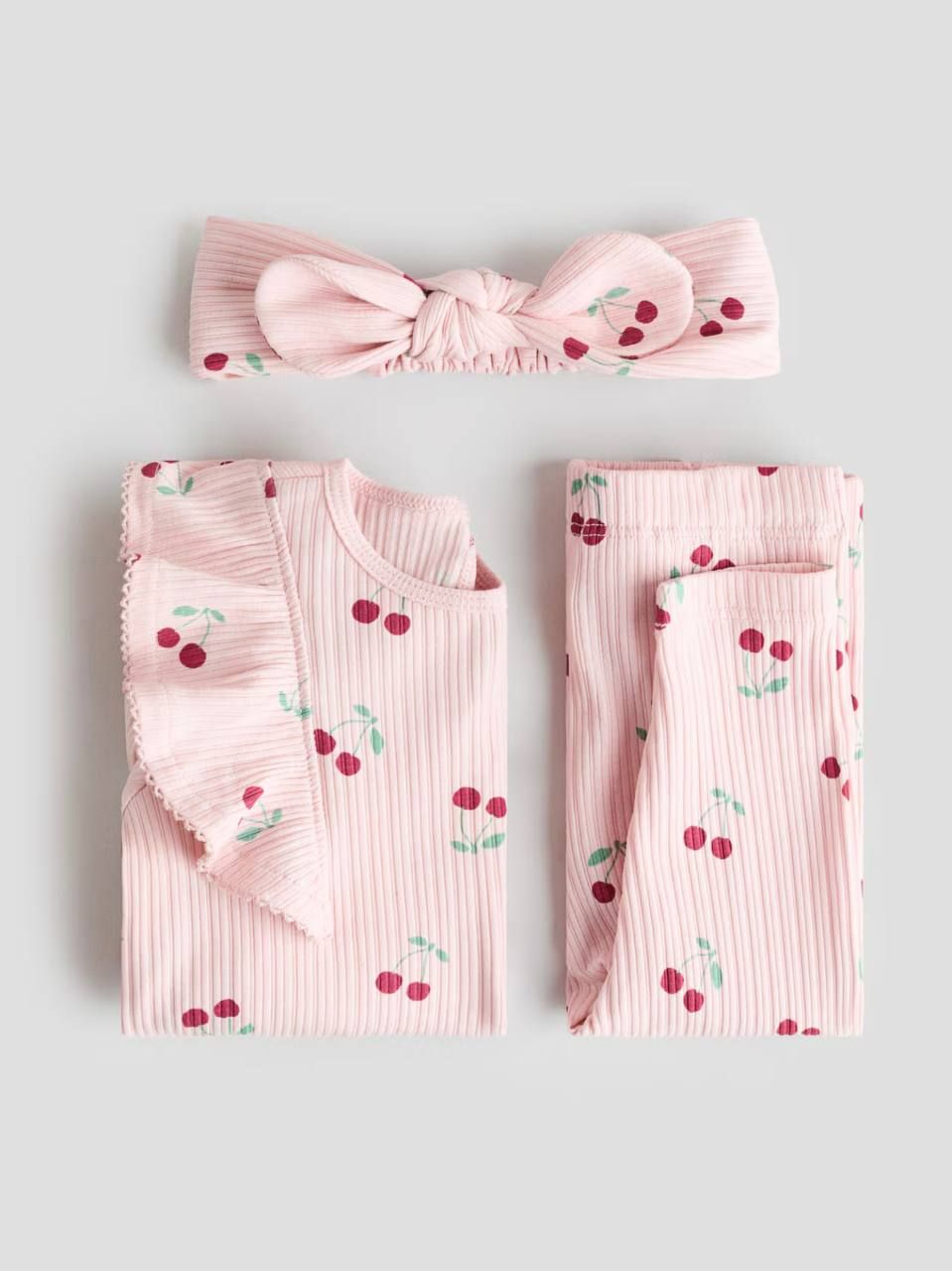 Костюм в рубчик з повязкою, принт вишеньки Рожевий