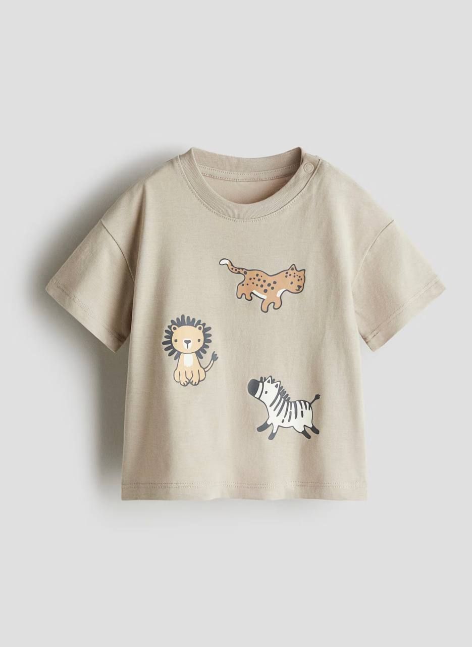 Футболка H&M, тваринки принт Бежевий