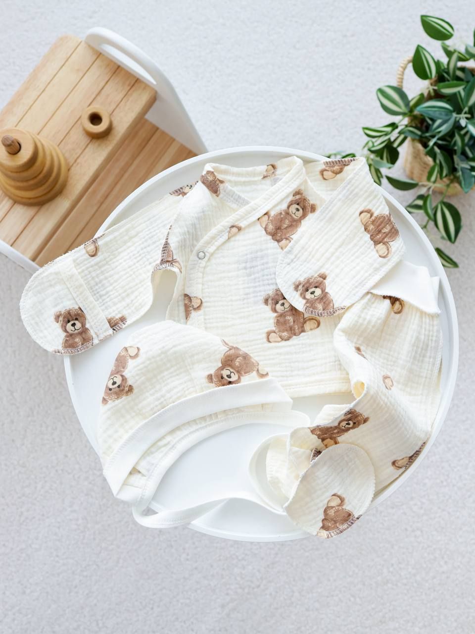 Комплект для новонароджених, муслін, ведмедики Бежевий