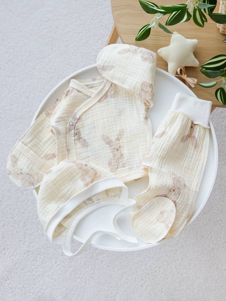 Комплект для новонароджених, муслін, зайчики Бежевий