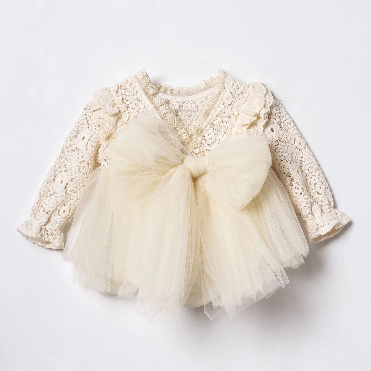 Сукня боді з мереживом, довгий рукав Молочний